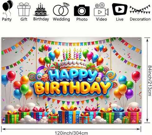 Happy Birthday Banner Colorful Balloon Banners Decoration Backdrop Kids Theme Banners Backgroun Happy Birthday Wall Banner Sign for Party Supplies Outdoor Holiday Decor 71x43 Inch in Saudi Arabia