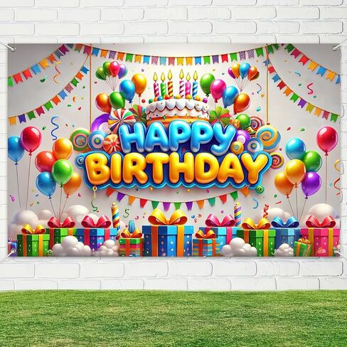 Happy Birthday Banner Colorful Balloon Banners Decoration Backdrop Kids Theme Banners Backgroun Happy Birthday Wall Banner Sign for Party Supplies Outdoor Holiday Decor 71x43 Inch in Saudi Arabia