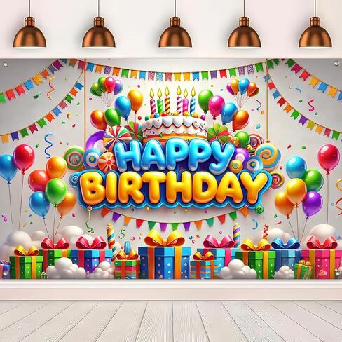 Happy Birthday Banner Colorful Balloon Banners Decoration Backdrop Kids Theme Banners Backgroun Happy Birthday Wall Banner Sign for Party Supplies Outdoor Holiday Decor 71x43 Inch in Saudi Arabia
