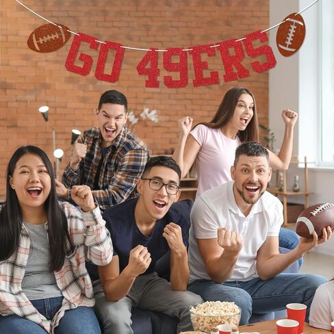 Go 49ers Banner - Football Party Decor, 49ers Football Party Decorations Red Glitter in Saudi Arabia