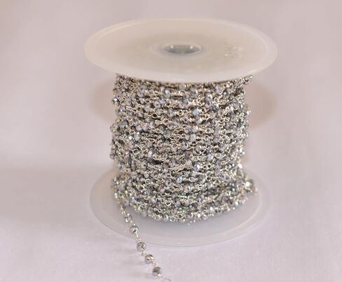Silver Pyrite Beads Rosary Chain, 3mm Beads, Silver Plated Brass Wire Wrapped, Chain By Feet, Fashion Jwellary, Jewelry Making (10 Feet) in Saudi Arabia