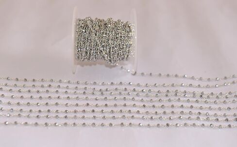 Silver Pyrite Beads Rosary Chain, 3mm Beads, Silver Plated Brass Wire Wrapped, Chain By Feet, Fashion Jwellary, Jewelry Making (10 Feet) in Saudi Arabia