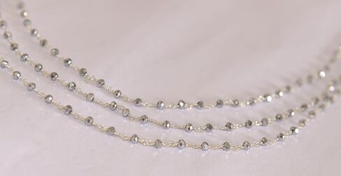 Silver Pyrite Beads Rosary Chain, 3mm Beads, Silver Plated Brass Wire Wrapped, Chain By Feet, Fashion Jwellary, Jewelry Making (10 Feet) in Saudi Arabia
