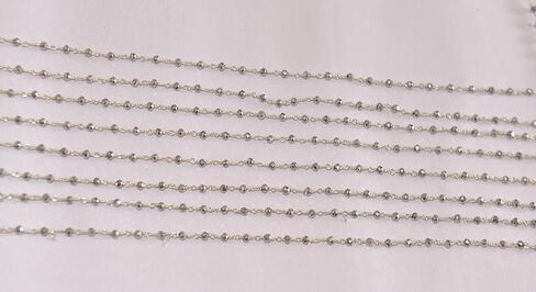 Silver Pyrite Beads Rosary Chain, 3mm Beads, Silver Plated Brass Wire Wrapped, Chain By Feet, Fashion Jwellary, Jewelry Making (10 Feet) in Saudi Arabia