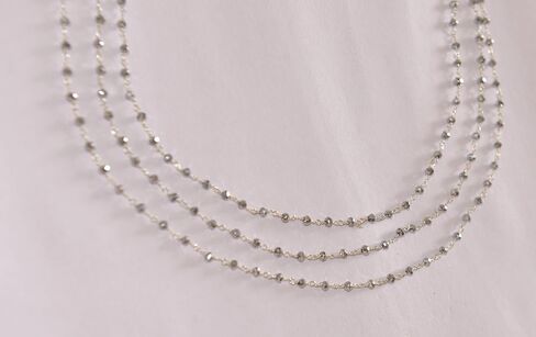 Silver Pyrite Beads Rosary Chain, 3mm Beads, Silver Plated Brass Wire Wrapped, Chain By Feet, Fashion Jwellary, Jewelry Making (10 Feet) in Saudi Arabia