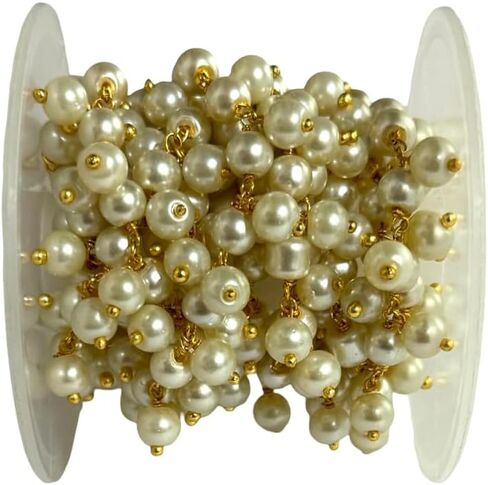 6mm White Pearl Cluster Rosary Chain with Gold-Plated Wire, Beaded Garland Trim for Jewelry Making, Crafts & Wedding (5 Feet) in Saudi Arabia