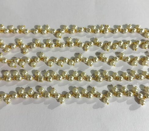 6mm White Pearl Cluster Rosary Chain with Gold-Plated Wire, Beaded Garland Trim for Jewelry Making, Crafts & Wedding (5 Feet) in Saudi Arabia