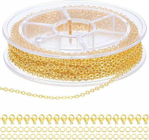 YBEATY 33ft Plated Chain Stainless Steel Gold Cable Findings DIY Jewelry Pendant Making Supplies Non Tarnish Roll with Lobster Clasps Jump Rings for Necklace Bracelet Craft in Saudi Arabia
