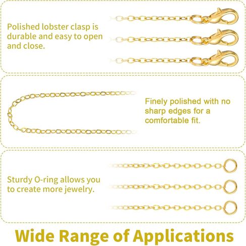 YBEATY 33ft Plated Chain Stainless Steel Gold Cable Findings DIY Jewelry Pendant Making Supplies Non Tarnish Roll with Lobster Clasps Jump Rings for Necklace Bracelet Craft in Saudi Arabia