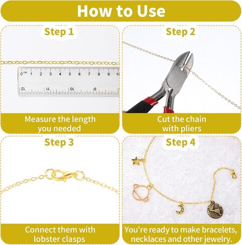 YBEATY 33ft Plated Chain Stainless Steel Gold Cable Findings DIY Jewelry Pendant Making Supplies Non Tarnish Roll with Lobster Clasps Jump Rings for Necklace Bracelet Craft in Saudi Arabia