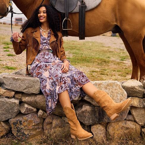 DREAM PAIRS Women's Cowboy Boots Mid Calf Cowgirl Boots Embroidery Stitched Square Toe Western Boots in Kuwait