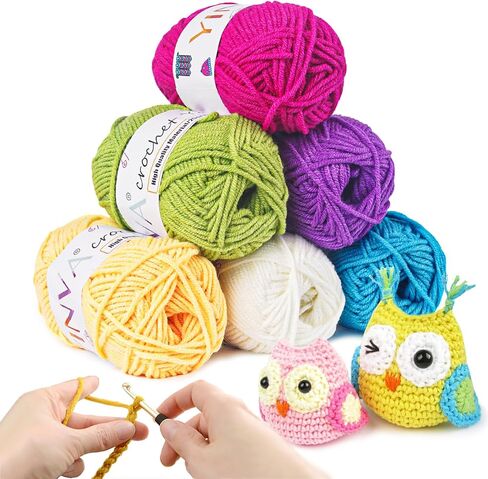 Crochet Yarn 6 Colors x 25g Acrylic Wool for Crochet & Knitting, Perfect for Beginners & Crafts in Saudi Arabia