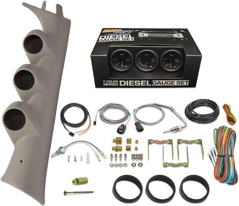 GlowShift Diesel Gauge Package Compatible with Chevrolet Silverado Duramax & GMC Sierra 2007-2013 - Black 7 Color 60 PSI Boost, 1500F EGT & Transmission Temp Gauges - Color Matched Triple Pillar Pod in Saudi Arabia