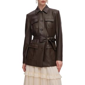 سترة نسائية من الجلد الصناعي بياقة مقلوبة وأزرار أمامية مفتوحة in Kuwait