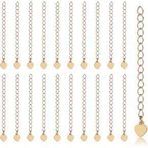 20 قطعة من موسع القلادة الذهبية، موسعات القلادة الذهبية مع سلسلة على شكل قلب، سلاسل ذيل مطلية بالذهب 18 كجم سلسلة ممتدة 55 مم لصنع المجوهرات، موسعات سلاسل ذهبية للقلائد والسوار in Kuwait