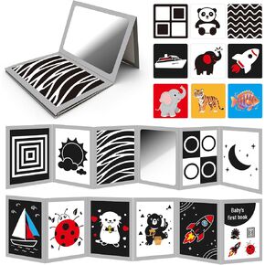 Tummy Time Toys with Baby Mirror & 9 Black White Contrast Cards, High Contrast Baby Book,Newborn Toys 0-3 6 Months for Visual Stimulation, Brain Development, Tummy Time Essentials in Saudi Arabia
