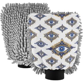 قفاز غسيل السيارات من AIXIWAWA، قفاز غسيل بنمط عيون شريرة، طباعة خالية من الخدوش، ماصة للماء، عبوة من قطعتين متوسطة الحجم in Kuwait