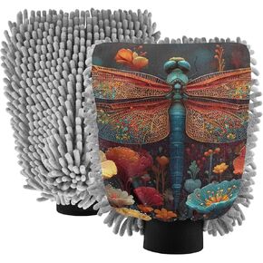 AIXIWAWA Art Dragonfly Print Car Wash Mitt Washing Glove Scratch Free Water Absorbent 2 Pack Large in Saudi Arabia