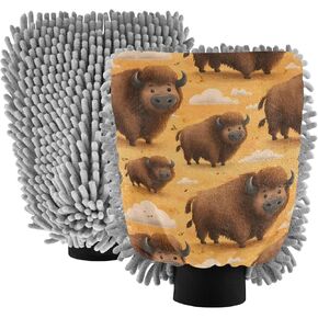 AIXIWAWA Cute Bison Print Car Wash Mitt Washing Glove Scratch Free Water Absorbent 2 Pack Large in Saudi Arabia