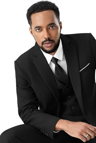 MAGE MALE Mens 3 Piece Slim Fit Suits Tuxedo Suit Set Prom Wedding Suits Two Button Blazer Jacket Vest Pants with Tie in Kuwait