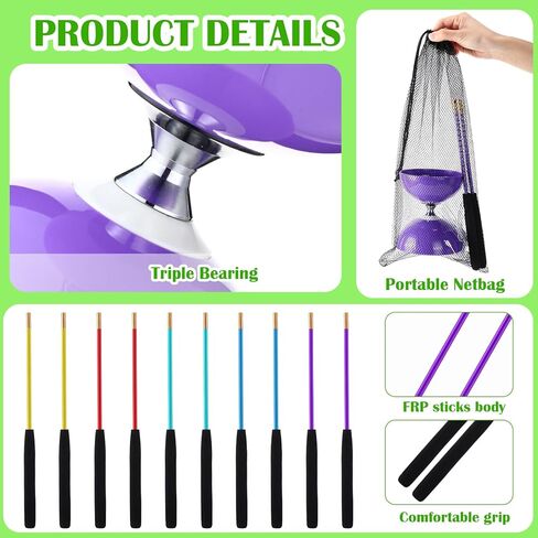 Hungdao 5 Set Chinese Diabolo Set Triple Bearing Chinese Yoyo 5" Multi Colors Diabolo Big Diabolo Yoyo Toy with 5 Pairs Fiberglass Sticks, 5 Mesh Drawstring Bags and 5 Strings in Saudi Arabia