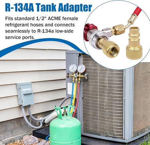 16301 R-134A محول خزان منخفض الجانب - 1/2 بوصة Acme أنثى إلى منخفض الجانب R-134A ذكر مقرنة - R-134A محول نحاسي لخزان التبريد in Kuwait