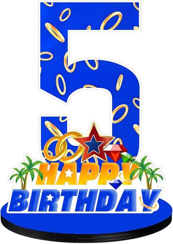 Cartoon Blue Hedgehog Number 5 Birthday Number Sign Centerpiece,Wooden Party Centerpieces for Boy Girl Kids Birthday Party Decoration, Photo Props, Halloween Party in Saudi Arabia