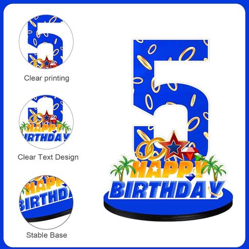 Cartoon Blue Hedgehog Number 5 Birthday Number Sign Centerpiece,Wooden Party Centerpieces for Boy Girl Kids Birthday Party Decoration, Photo Props, Halloween Party in Saudi Arabia