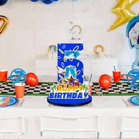 Cartoon Blue Hedgehog Number 5 Birthday Number Sign Centerpiece,Wooden Party Centerpieces for Boy Girl Kids Birthday Party Decoration, Photo Props, Halloween Party in Saudi Arabia