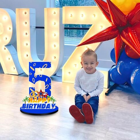 Cartoon Blue Hedgehog Number 5 Birthday Number Sign Centerpiece,Wooden Party Centerpieces for Boy Girl Kids Birthday Party Decoration, Photo Props, Halloween Party in Saudi Arabia