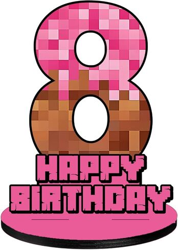 Pink Pixel Number 8 Birthday Number Sign Centerpiece,Wooden Number 8 Stand Table Sign for Boy Girl Kids Birthday Party Decoration, Halloween Party in Saudi Arabia