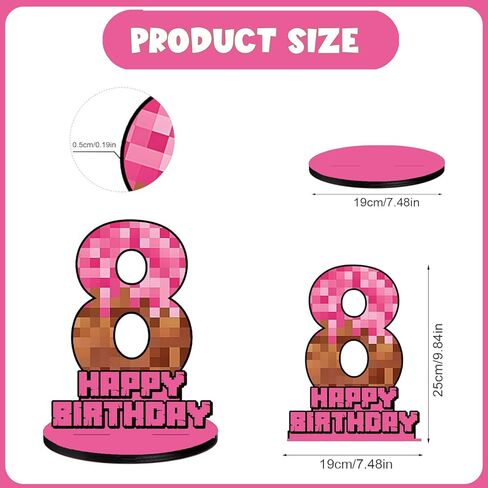 Pink Pixel Number 8 Birthday Number Sign Centerpiece,Wooden Number 8 Stand Table Sign for Boy Girl Kids Birthday Party Decoration, Halloween Party in Saudi Arabia