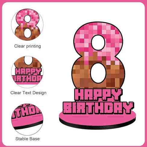 Pink Pixel Number 8 Birthday Number Sign Centerpiece,Wooden Number 8 Stand Table Sign for Boy Girl Kids Birthday Party Decoration, Halloween Party in Saudi Arabia