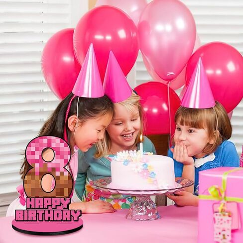 Pink Pixel Number 8 Birthday Number Sign Centerpiece,Wooden Number 8 Stand Table Sign for Boy Girl Kids Birthday Party Decoration, Halloween Party in Saudi Arabia