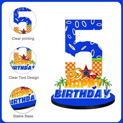 Blue Hedgehog Number 5 Birthday Number Sign Centerpiece,Wooden Party Centerpieces for Boy Girl Kids Birthday Party Decoration, Photo Props, Halloween Party in Saudi Arabia