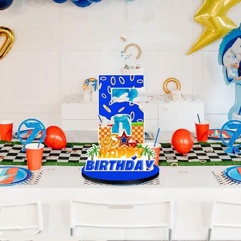 Blue Hedgehog Number 5 Birthday Number Sign Centerpiece,Wooden Party Centerpieces for Boy Girl Kids Birthday Party Decoration, Photo Props, Halloween Party in Saudi Arabia