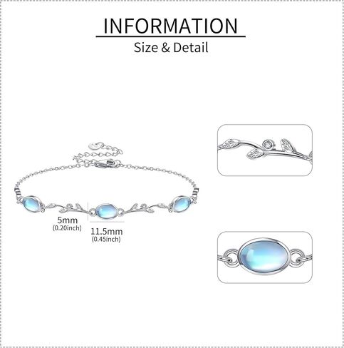 YFN Moonstone سوار 925 الفضة الاسترليني ليف Moonstone سوار Moonstone مجوهرات للنساء الفتيات in Saudi Arabia