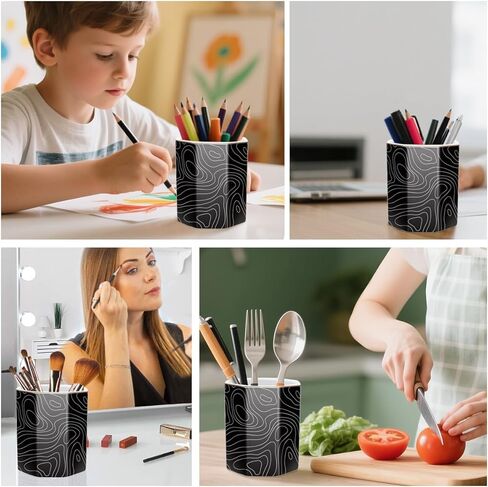 WAVEYU Pen Holder, Pencil Cup for Desk, Cute Desk Organizer, Durable Ceramic Decorative Makeup Brush Desktop Accessories, Stylish Stationery for Office, Home, Cute Cat Pattern in Kuwait