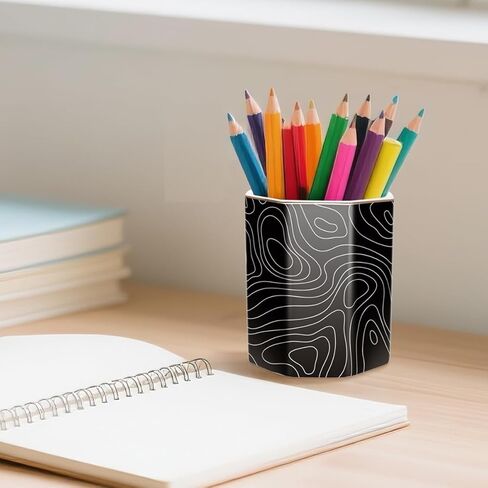 WAVEYU Pen Holder, Pencil Cup for Desk, Cute Desk Organizer, Durable Ceramic Decorative Makeup Brush Desktop Accessories, Stylish Stationery for Office, Home, Cute Cat Pattern in Kuwait