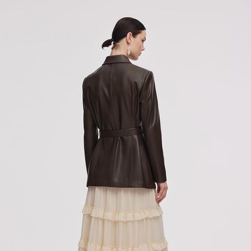 سترة نسائية من الجلد الصناعي بياقة مقلوبة وأزرار أمامية مفتوحة in Kuwait