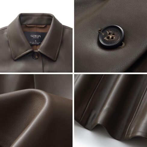 سترة نسائية من الجلد الصناعي بياقة مقلوبة وأزرار أمامية مفتوحة in Kuwait