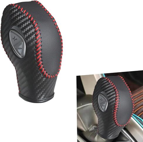 Gear Shift Cover, Breathable Anti-Scratch Gear Shift Knob Cover, Anti-Slip Carbon Fiber Auto Transmission Lever Decoration, Compatible with Focus Fiesta Escape Transit EcoSport (Black) in Saudi Arabia