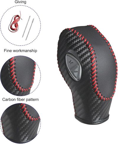 Gear Shift Cover, Breathable Anti-Scratch Gear Shift Knob Cover, Anti-Slip Carbon Fiber Auto Transmission Lever Decoration, Compatible with Focus Fiesta Escape Transit EcoSport (Black) in Saudi Arabia