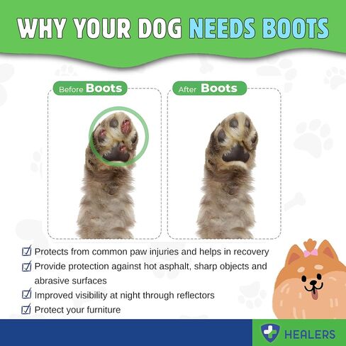 Healers Urban Walker III- Dog Boots for Paw Protection, Waterproof, Non Slip Rubber Sole, Pet Booties, 1-Pair in Kuwait