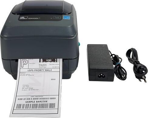 طابعة ملصقات باركود حرارية Zebra GX430T 300 نقطة في البوصة USB LAN تسلسلية GX43-102410-150، حزمة مع محول تيار متردد (متجدد) in Saudi Arabia