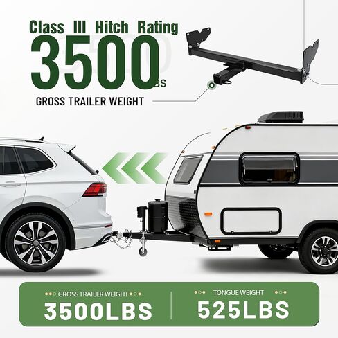 Class-3 Trailer Hitch w/2" Receiver Compatible with 2018-2023 Volkswagen Tiguan All Towing Hitch Receiver Steel Powder Coated Black in Saudi Arabia