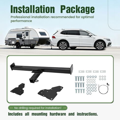 Class-3 Trailer Hitch w/2" Receiver Compatible with 2018-2023 Volkswagen Tiguan All Towing Hitch Receiver Steel Powder Coated Black in Saudi Arabia