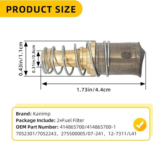 7052301 في فلتر الوقود البيك أب متوافق مع Polaris 2x4 4x4 Ranger 500 425 200 Ski-Doo Formula GSX GTX MXZ Can-Am Traxter Outlander ATV، يستبدل 414865700-1 صمام الاختيار 7052243 (2 قطعة) in Kuwait