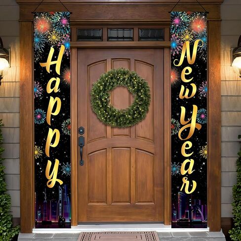 KatchOn XtraLarge 2026 Happy New Year Banner – 72x12 Inch | Black and Gold Happy New Year Door Banner for New Years Decorations 2026 | Porch Banner for New Years Eve Party Supplies 2026 | NYE Decor in Saudi Arabia