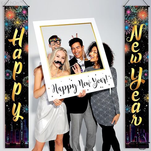 KatchOn XtraLarge 2026 Happy New Year Banner – 72x12 Inch | Black and Gold Happy New Year Door Banner for New Years Decorations 2026 | Porch Banner for New Years Eve Party Supplies 2026 | NYE Decor in Saudi Arabia
